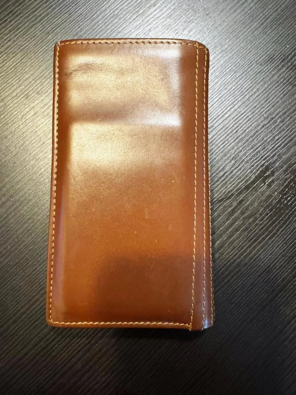 Genuine Brown Leather Long Bifold Wallet - Slim Card Organizer